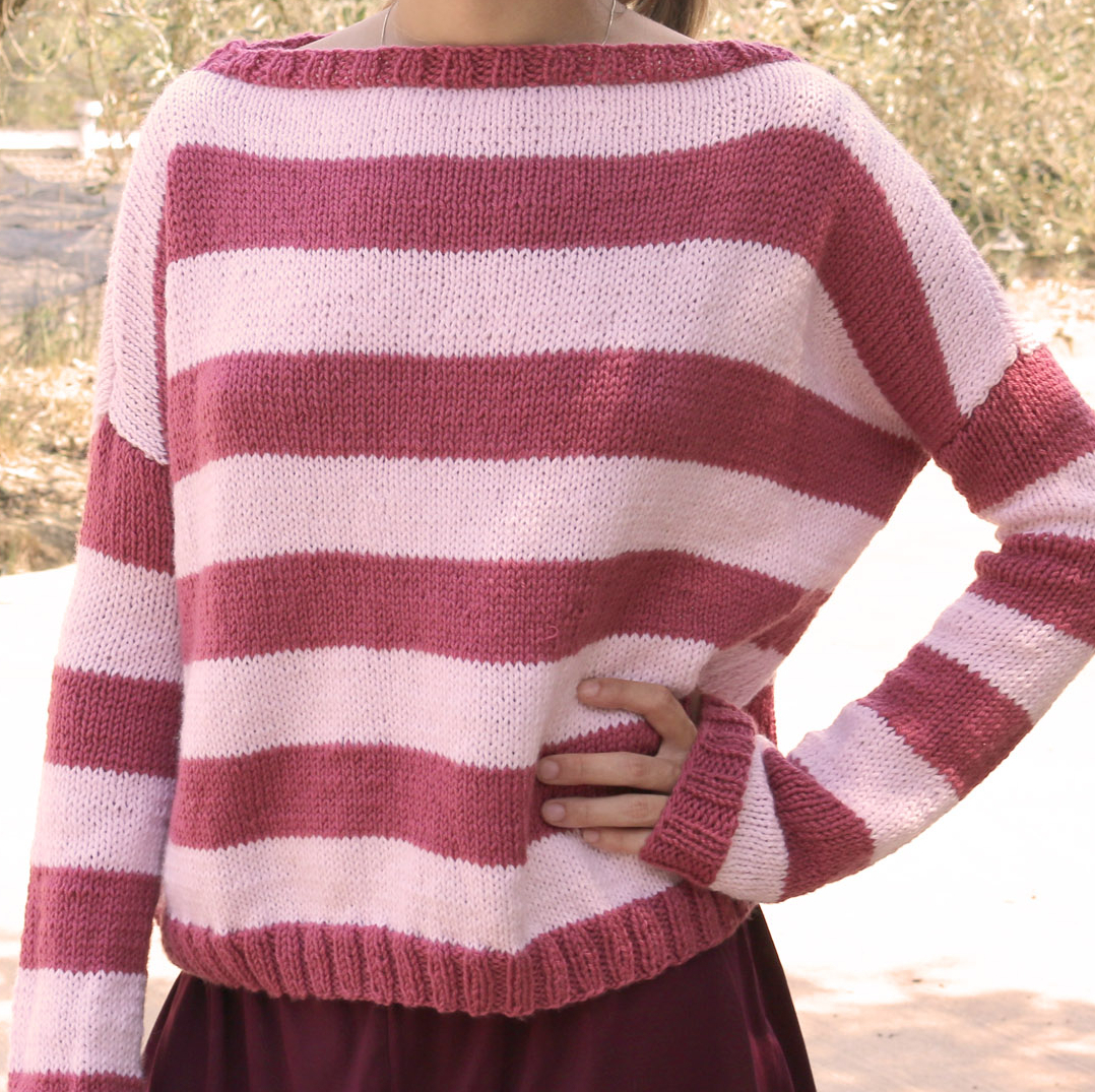 easy pink sweater jumper free pattern beginners knitting knit patron gratis tricot agujas jersey facil principiantes