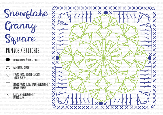 granny square snowflake free pattern copo de nive cuadrado ganchillo crochet